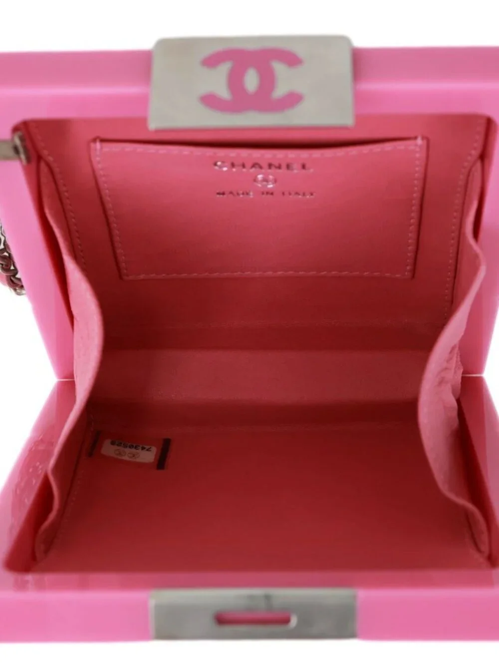 Chanel  Minaudiere Choco Bar Leather Clutch Pink